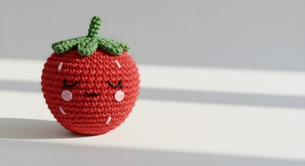 Knitted strawberry toy home decor textile art soft environment close-up craftsmanship