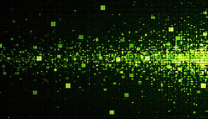 Dynamic green squares create a vibrant digital flow, ideal for technology concepts and modern design projects needing a futuristic, energetic edge