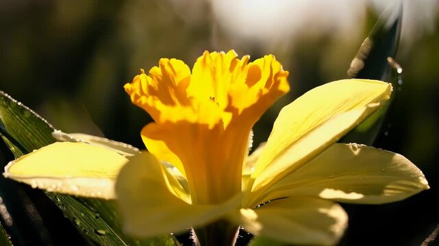 A stunning macro timelapse of a yellow daffodil blooming, symbolizing spring's arrival. Perfect for themes of new beginnings, growth, renewal, and the beauty of nature.