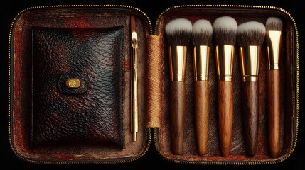 Luxury Wooden Makeup Tools and Leather Case