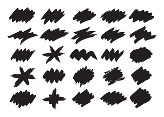 Collection of Black Brush Stroke Elements on White Background Vector