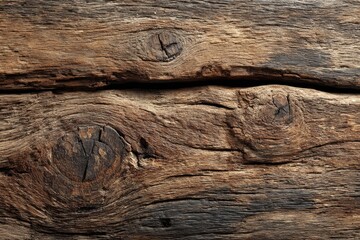 Naklejka premium Distressed wood texture with knots and weathered appearance creating a rustic background