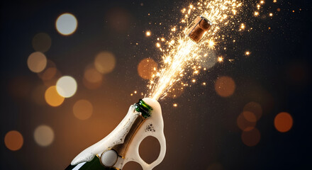 Popping Bottle Celebration with Cork and Sparkling Spray