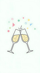 Clinking Glasses Celebration with Geometric Confetti Design