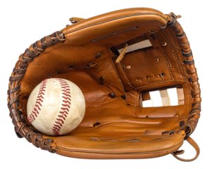 Classic Brown Leather Baseball Glove for Catching Ball, isolated on transparent background, PNG