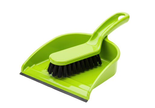 Isolated green dustpan and brush set for cleaning home or office, cleaning tools, cleaning equipment