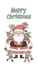 Festive Celebration with Santa and Elves Illustration