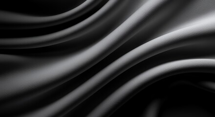 A black and white image of a piece of fabric with a very long, curvy edge, Monochrome abstract surface with gentle waves of fabric, soft folds