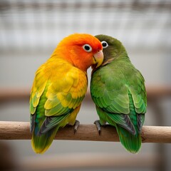 Love Birds on a Branch Isolated on Transparent Background