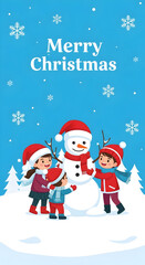 Children Making Snowman Fun Winter Scene