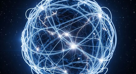 Futuristic glowing sphere with dynamic energy flow, illustrating innovative technology or global network connections for dynamic business solutions today