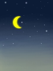 Fototapeta premium night sky background illustration with beautiful stars and crescent moon. Perfect for backgrounds, bedtime themes, children's books, and beautiful night time concepts.