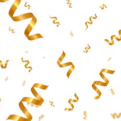 Create a kinds of deferent 3d render of Spiral Gold confetti flying for celebrate vector art with white background.