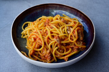 Chitarrino con Ragu di Anguilla or Spaghetti alla Chitarra with Eel Sauce in Comacchio, Italy