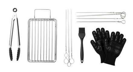 Essential Barbecue Grilling Tools on White