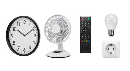 Common Household Electronics on White Background