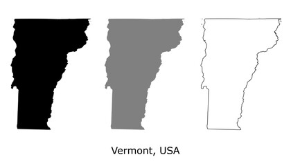 Fototapeta premium Vermont map set. Vermont USA map vector. Vermont silhouette, gray, and outline map