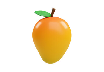 Isolated sweet ripe mango fruit with green leaf and short stem on light colored studio shot