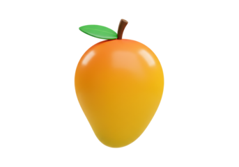 Isolated sweet ripe mango fruit with green leaf and short stem on light colored studio shot