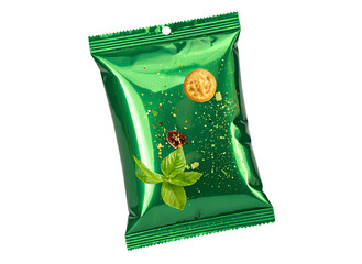 Firefly_Floating Green Snack Package Mockup – Isolated PNG