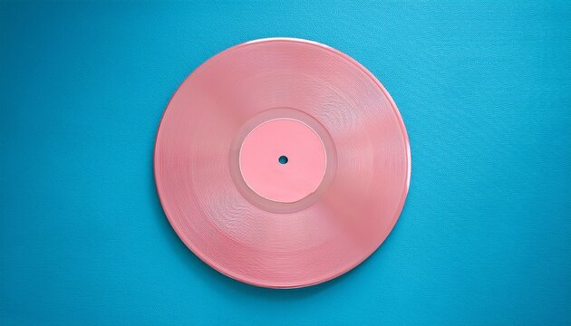 pink vinyl record disc flat lay on bright blue background minimal retro music concept nostalgia