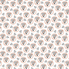 Internet free seamless pattern for vacation with crossed wireless signs and clouds. no wifi