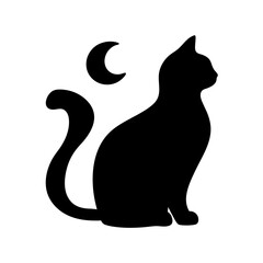 Mysterious black cat silhouette sitting under a crescent moon symbol mysterious nighttime feline companion