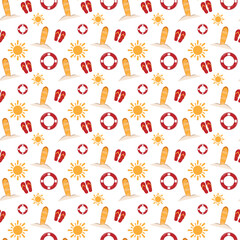 Beach sun sandals surfboard and rescue ring seamless pattern for vacation products