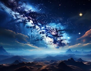 deep blue cosmic expanse with countless shimmering stars and nebulae