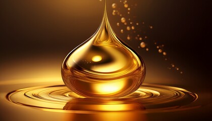 a single golden serum oil drop in a perfect round shape