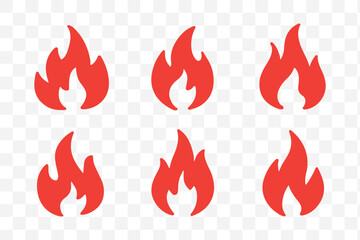 Fire icon collection. Fire flame symbol. Bonfire silhouette logotype. Flames symbols set flat style - stock.