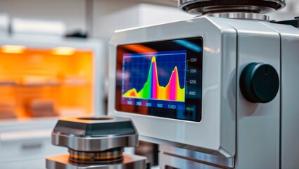 Fototapeta premium Laboratory analyzer with spectrum graph on display.