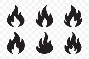 Fire icon collection. Fire flame symbol. Bonfire silhouette logotype. Flames symbols set flat style - stock.