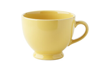 Isolated yellow ceramic cup with handle for coffee or tea, a breakfast time item