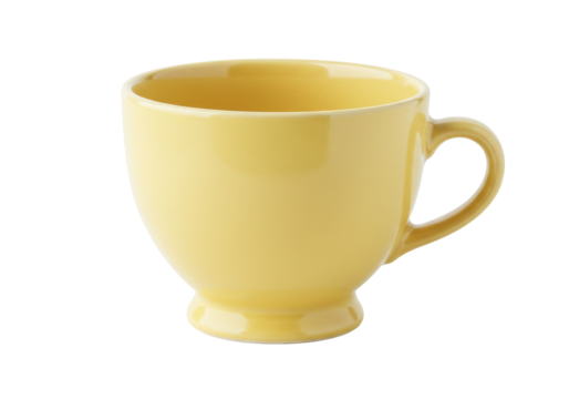 Isolated yellow ceramic cup with handle for coffee or tea, a breakfast time item