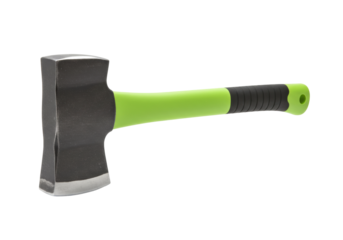 Isolated splitting maul wood splitter, metal head with composite green handle, tool for chopping
