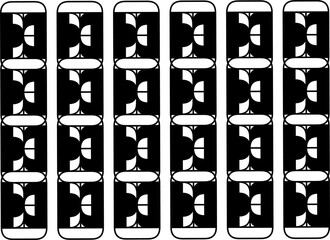 Abstract geometric black and white pattern with vertical symmetry and rounded shapes. Modern minimalist design perfect for backgrounds, textiles, and digital art.
