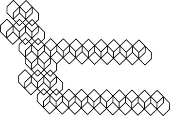 Abstract geometric pattern made of connected 3D cubes forming a creative line structure. Modern optical illusion design perfect for backgrounds and digital art.
