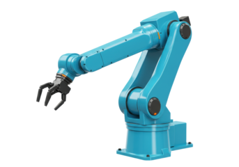 Isolated Robotic arm industrial automation turquoise blue for manufacturing 3d rendering