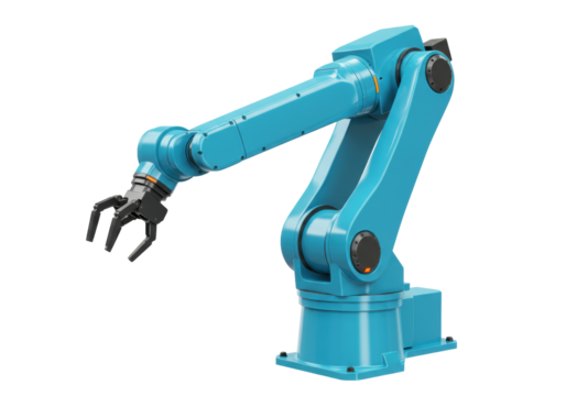 Isolated Robotic arm industrial automation turquoise blue for manufacturing 3d rendering