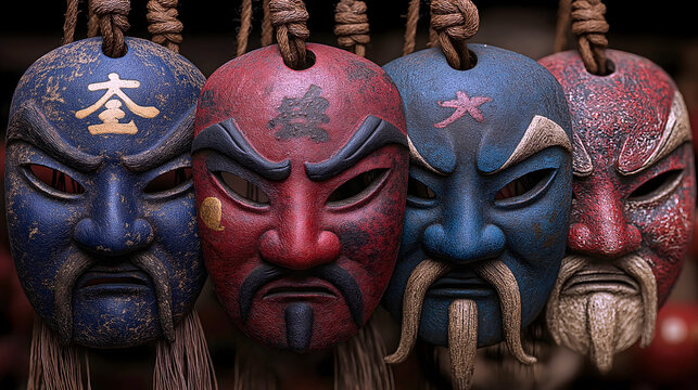 Sui-Tang Dynasties: Three Teachings Fusion - Nuo Mask Exorcism: Gods' Celebration, Tang Nuo Masks, Rotating Masks, Light Shadows, Central Light Ball, Red Curtain
