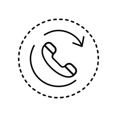 Vector art of a simple black and white icon of a telephone receiver with a circular arrow