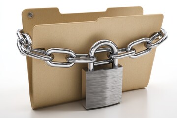 Securely locked data folder with robust chain emphasizing information protection and privacy practices showcasing diligent organization in a digital era captured with clarity