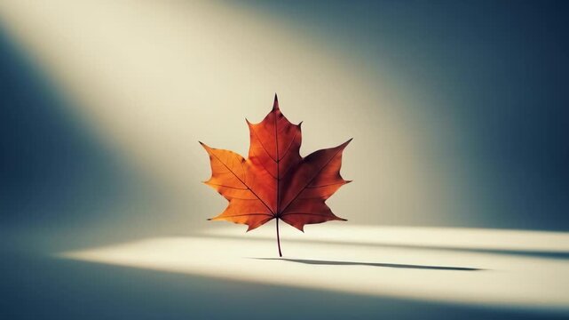 Single orange leaf with shadow against gradient background backdrop