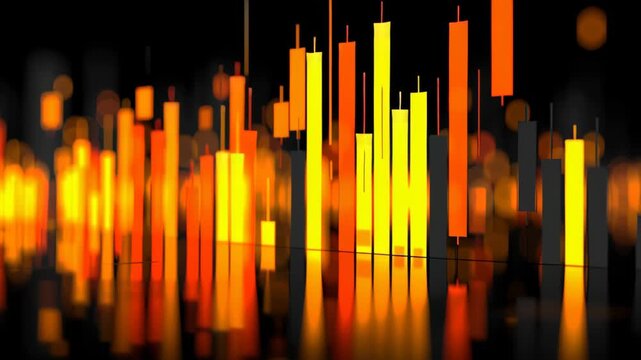 3d render of a candlestick chart on a black back