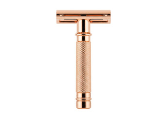 Isolated bronze double edge safety razor for traditional shave, personal care and hygiene