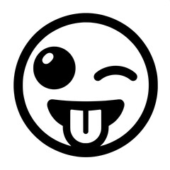 Obraz premium Black and White Vector Silhouette of Winking Emoji with Tongue Out