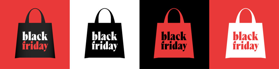 Black Friday Sale Shopping Bag Clipart Element Icon Set