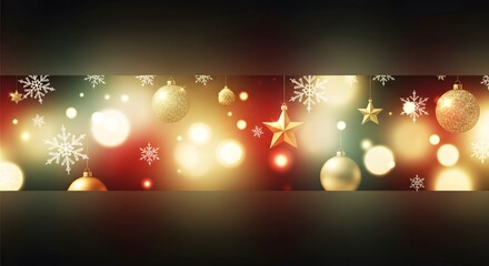 Bright Christmas holiday bokeh backdrop with glowing gold stars and festive decoration