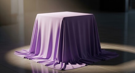 Elegant Product Unveiling Concept with Draped Purple Fabric and Spotlight
